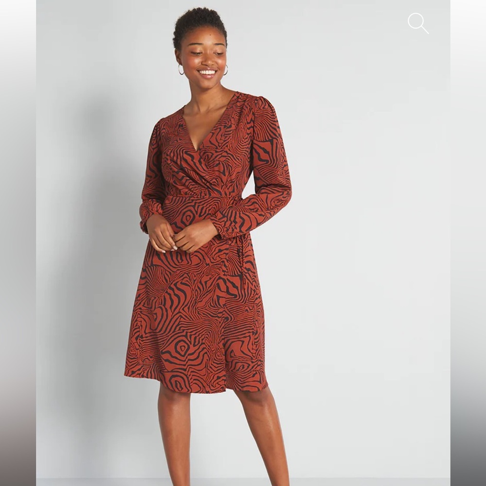 ModCloth abstract tiger print wrap dress size L